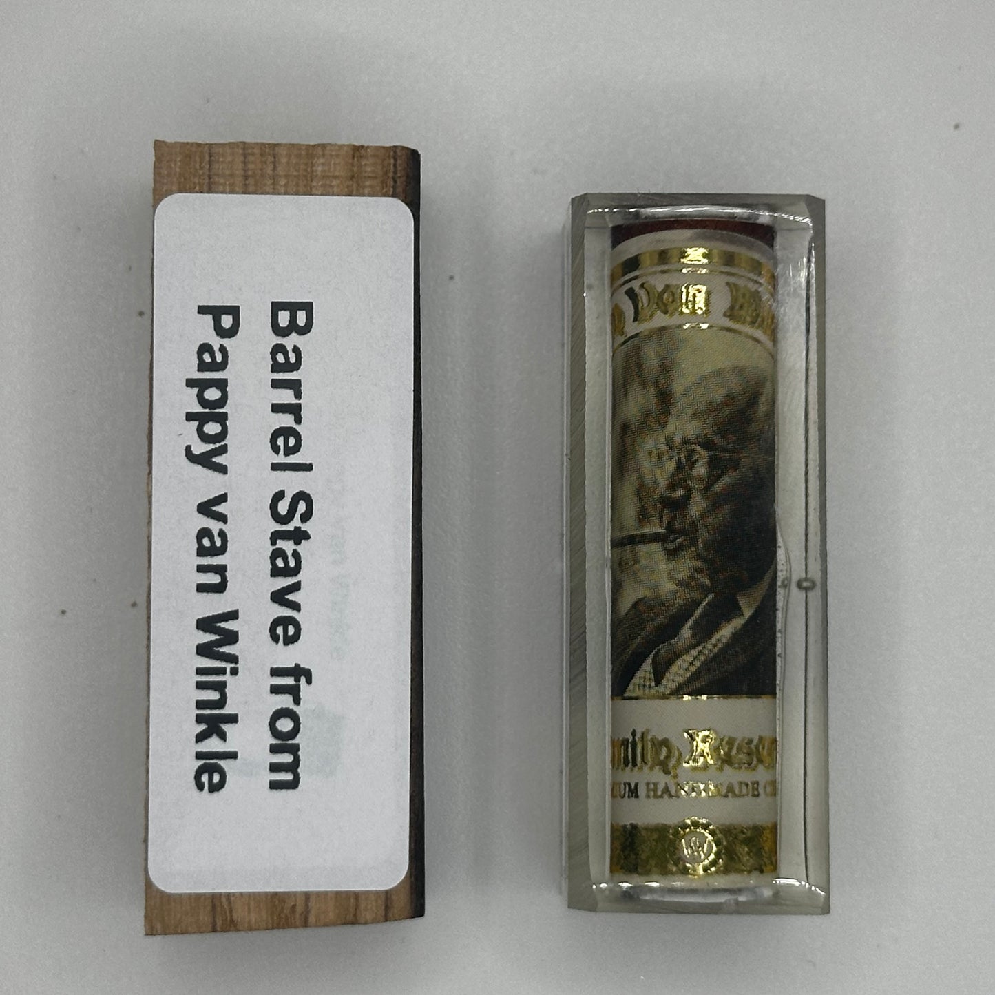 Cigar Bands from Cigars and bourbon Wood barrel staves from Pappy Van Winkle