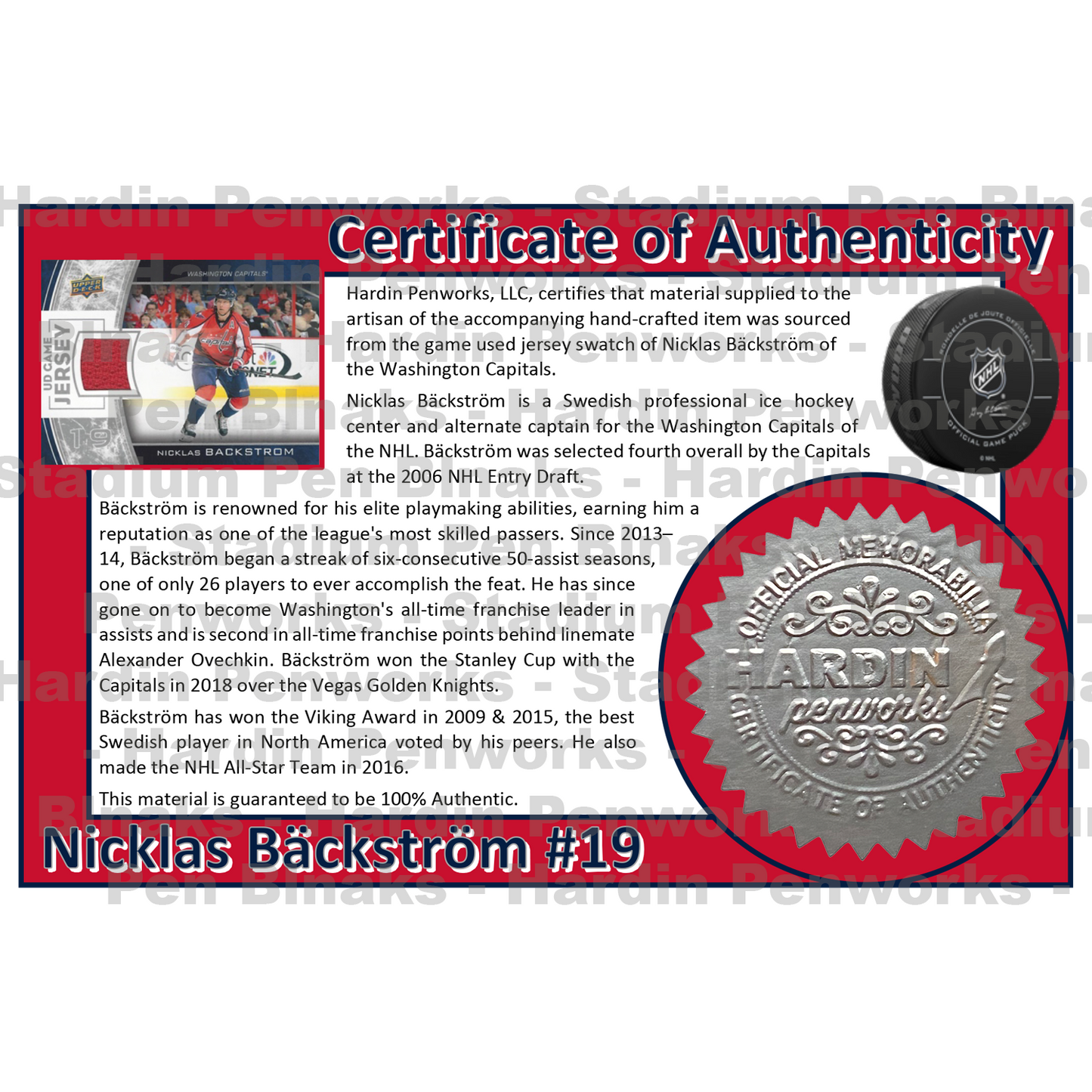 Backstrom, Nicklas #19 - Game Played Relic