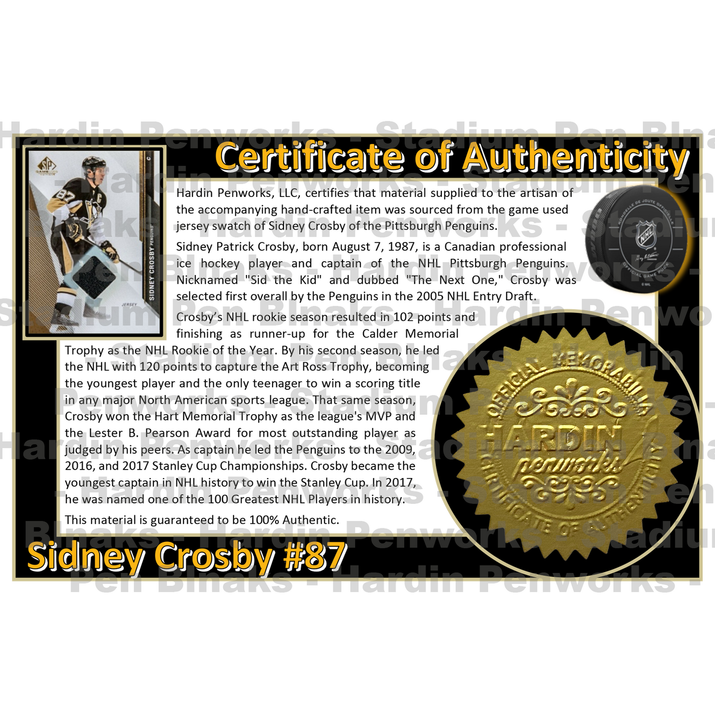 Crosby, Sidney #87 - Game Played Relic
