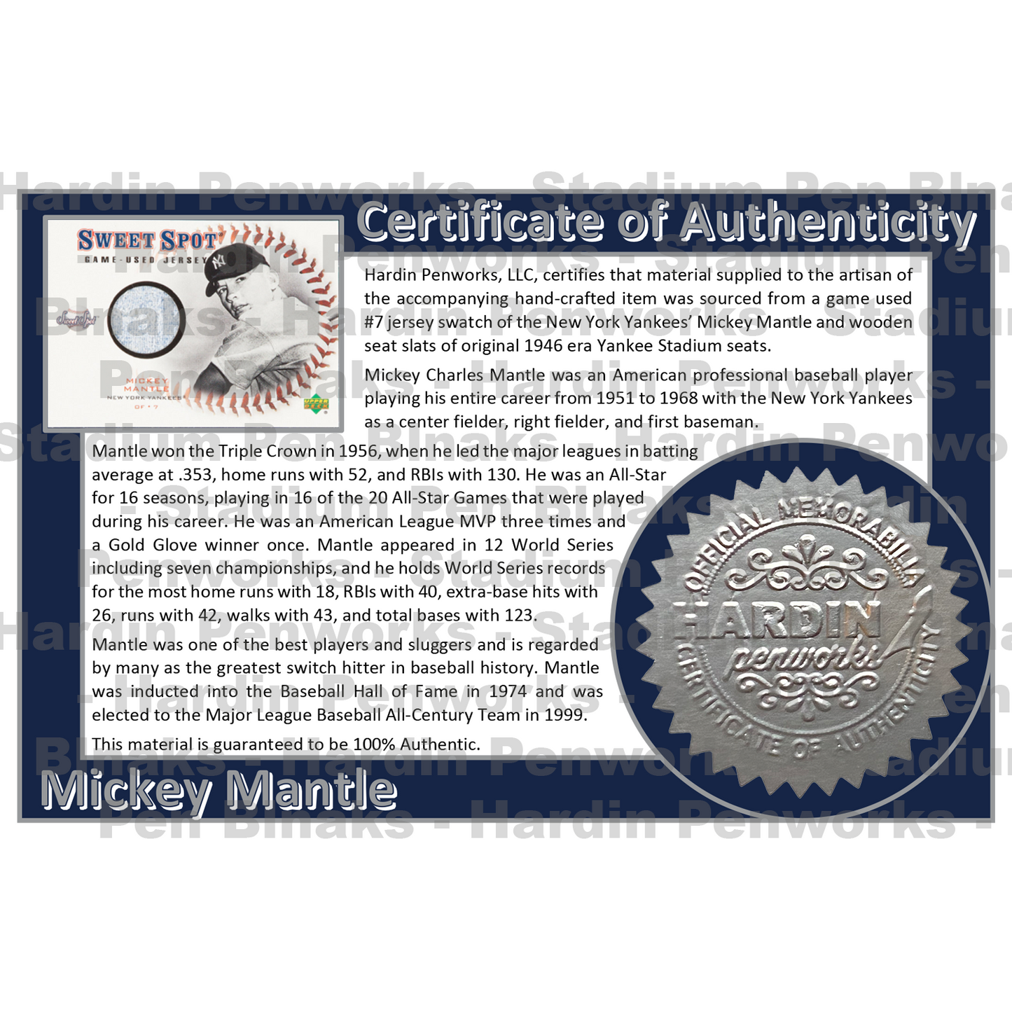 Mantle, Mickey #7 - Game Played Relic