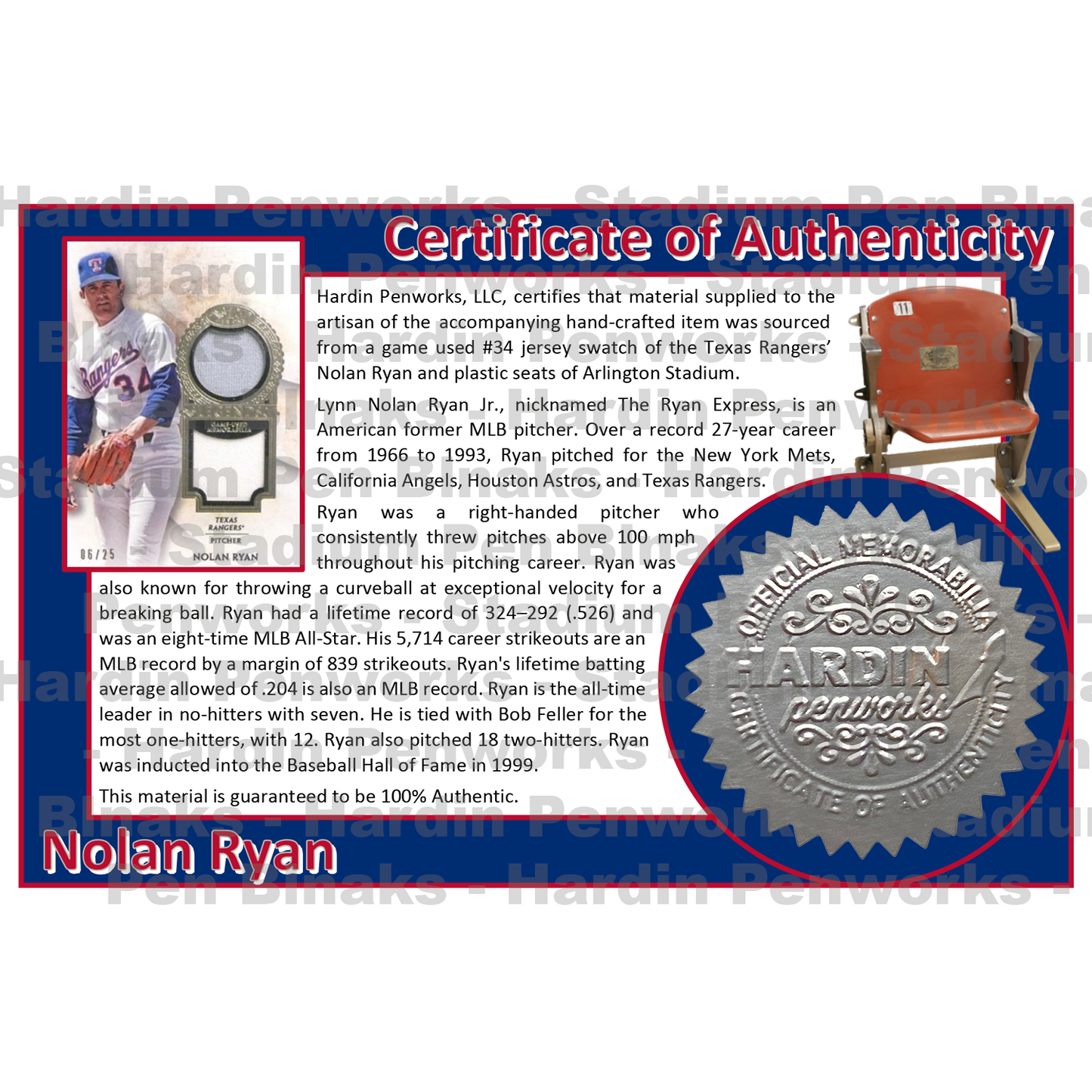 Ryan, Nolan #34 - Game Played Relic