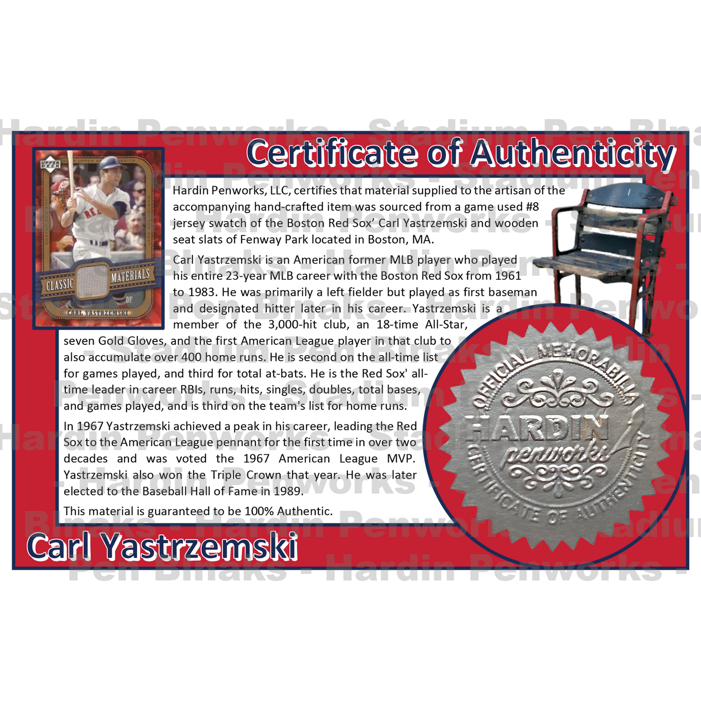 Yastrzemski, Carl #8 - Game Played Relic