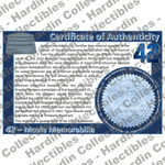 Image of certificate of authenticity for "42" The movie - pen blanks (Memorabilia from the movie) - front