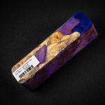 Hybrid Burl Call Blank BC-0006 with vibrant blue and purple resin surrounding natural tan and gold burl wood