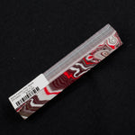 Solid Fordite pen blank FR-0003 displaying vibrant red, white, and gray layered paint patterns from decades of factory overspray