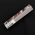 Solid Fordite pen blank FR-0006 displaying bold red, black, white and gray layered stripes with fluid swirls