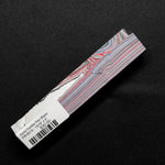 Solid Fordite pen blank FR-0013 with bold red, blue, and gray layers accented by black and white stripes