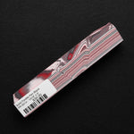 Solid Fordite pen blank FR-0014 displaying vibrant red, pink, black, white and gray layers from decades of automotive overspray paint