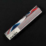 Solid Fordite pen blank FR-0021 with vibrant red, blue, and white layered paint swirls