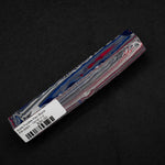 Solid Fordite pen blank FR-0023 displaying vibrant layers of blue, red, white and gray automotive paint