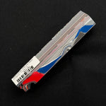 Solid Fordite pen blank FT-0010 with vibrant red, blue and silver layered automotive paint patterns