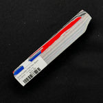 Solid Fordite Pen Blank FT-0012 featuring bold red and blue layers alongside fine gray, white and black stripes