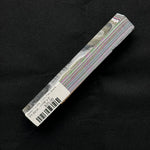 Solid Fordite pen blank FT-0014 showing distinct layers of gray, green, pink, purple, blue and white paint