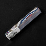 Solid Fordite THIN pen blank FT-0015 displaying bold blue, red, and white layered paint bands