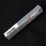 Solid Fordite pen blank FT-0018 with distinct red, blue, and gray layered paint stripes from vintage automotive overspray