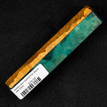 Mallee Burl Resin Hybrid Pen Blank MB-0005 featuring warm brown and gold wood grain next to vibrant teal glitter resin