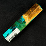 Mallee Burl Resin Hybrid Pen Blank MB-0008 displaying rich brown and gold wood grain next to vibrant teal resin