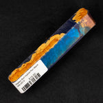Mallee Burl Resin Hybrid Pen Blank MB-0013 showcasing golden orange wood grain against deep navy and turquoise resin