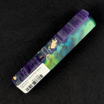 Mallee Burl Hybrid Pen Blank MB-0018 with rich purple, vibrant green, blue and cyan resin swirls plus gold inclusions