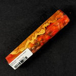 Mallee Burl Resin Hybrid Pen Blank MB-0019 with rich red and orange resin surrounding golden yellow wood grain