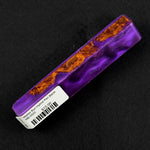 Mallee Burl Resin Hybrid Pen Blank MB-0022 showcasing vibrant purple resin encasing rich orange wood burl