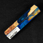 Mallee Burl Resin Hybrid Pen Blank MB-0030 with deep blue resin swirling alongside golden brown and orange wood grain