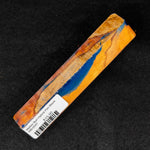 Mallee Burl Resin Hybrid Pen Blank MB-0037 with rich orange and brown wood tones accented by a vivid blue resin streak