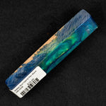 Mallee Burl Resin Hybrid Pen Blank MB-0038 with deep blue wood grain and vibrant green-teal glitter resin