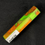 Mallee Burl Resin Hybrid Pen Blank MB-0044 showcasing vibrant lime green resin against rich orange and brown burl tones