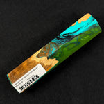 Mallee Burl Hybrid Pen Blank MB-0045 displaying rich brown and orange wood grain next to vibrant turquoise and green resin