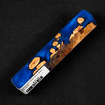 Mallee Burl Resin Hybrid Pen Blank MB-0054 showcasing rich brown wood tones against vibrant blue resin