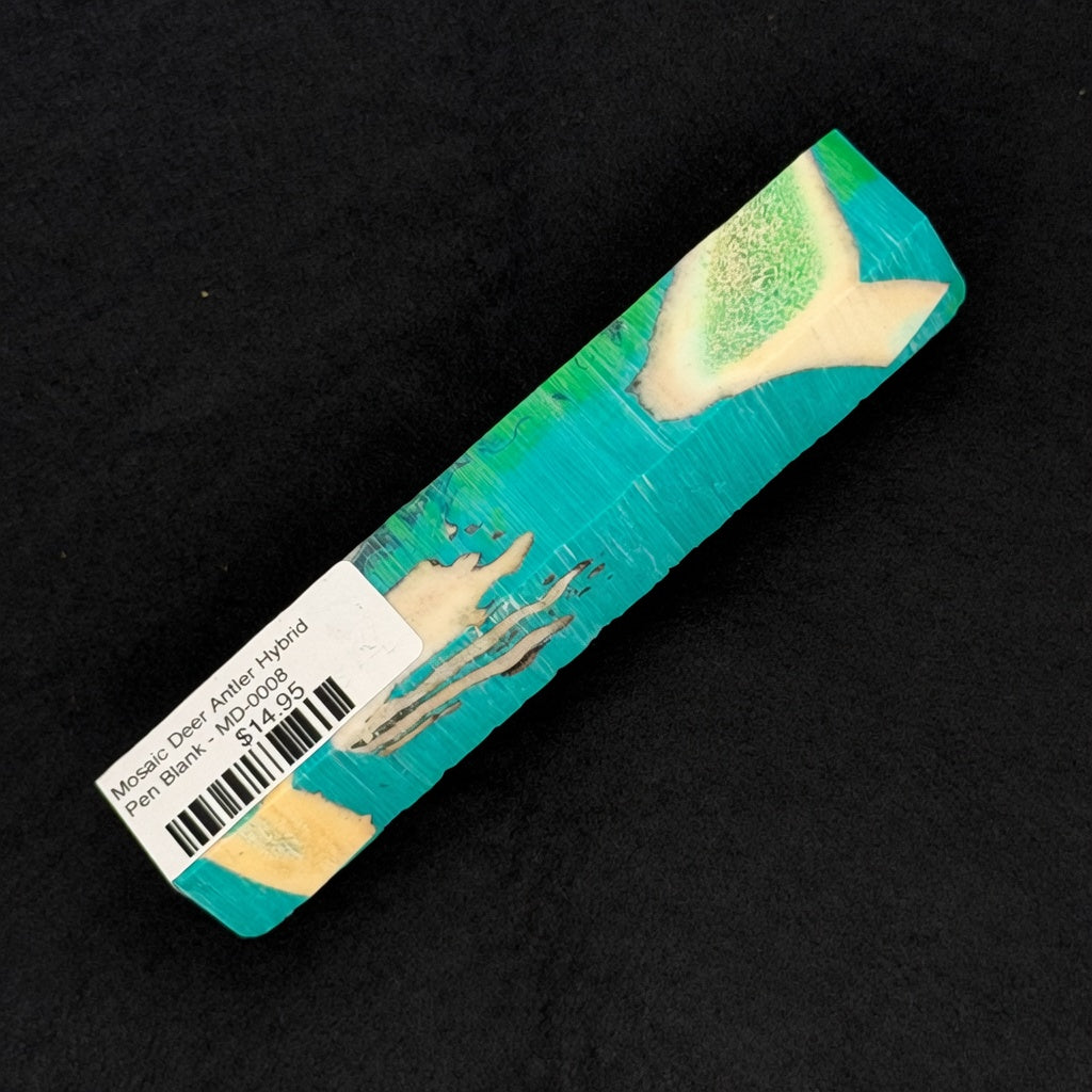 Mosaic Deer Antler Hybrid Pen Blank MD-0008 with vibrant turquoise resin and cream antler accents