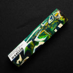 Mosaic Gator Jawbone Hybrid Pen Blank MG-0001 with vibrant green, blue, and yellow swirls surrounding white bone pieces in clear resin