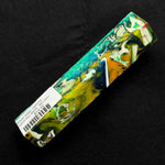 Mosaic Gator Jawbone Hybrid Pen Blank MG-0007 with vibrant teal, green, yellow and orange swirls surrounding white bone pieces in clear resin