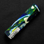 Mosaic Gator Jawbone Hybrid Pen Blank MG-0013 with deep blue, vibrant green, lime, and gold glitter swirls in clear resin