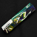 Mosaic Gator Jawbone Hybrid Pen Blank MG-0015 with vibrant teal, blue, purple, yellow and green swirls in clear resin around embedded bone