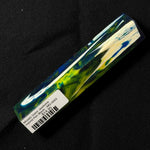 Mosaic Gator Jawbone Hybrid Pen Blank MG-0023 with vibrant blue, green, and yellow swirls surrounding natural white bone in clear resin