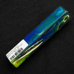 MG-0028 Mosaic Gator Jawbone Hybrid Pen Blank with deep blue, emerald green, and golden yellow swirls in sparkling resin