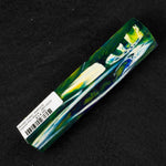 MG-0033 Mosaic Gator Jawbone Hybrid Pen Blank with vibrant green, blue, and yellow resin swirls around embedded white bone pieces