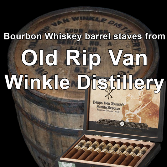 Cigar Bands from Cigars and bourbon Wood barrel staves from Pappy Van Winkle