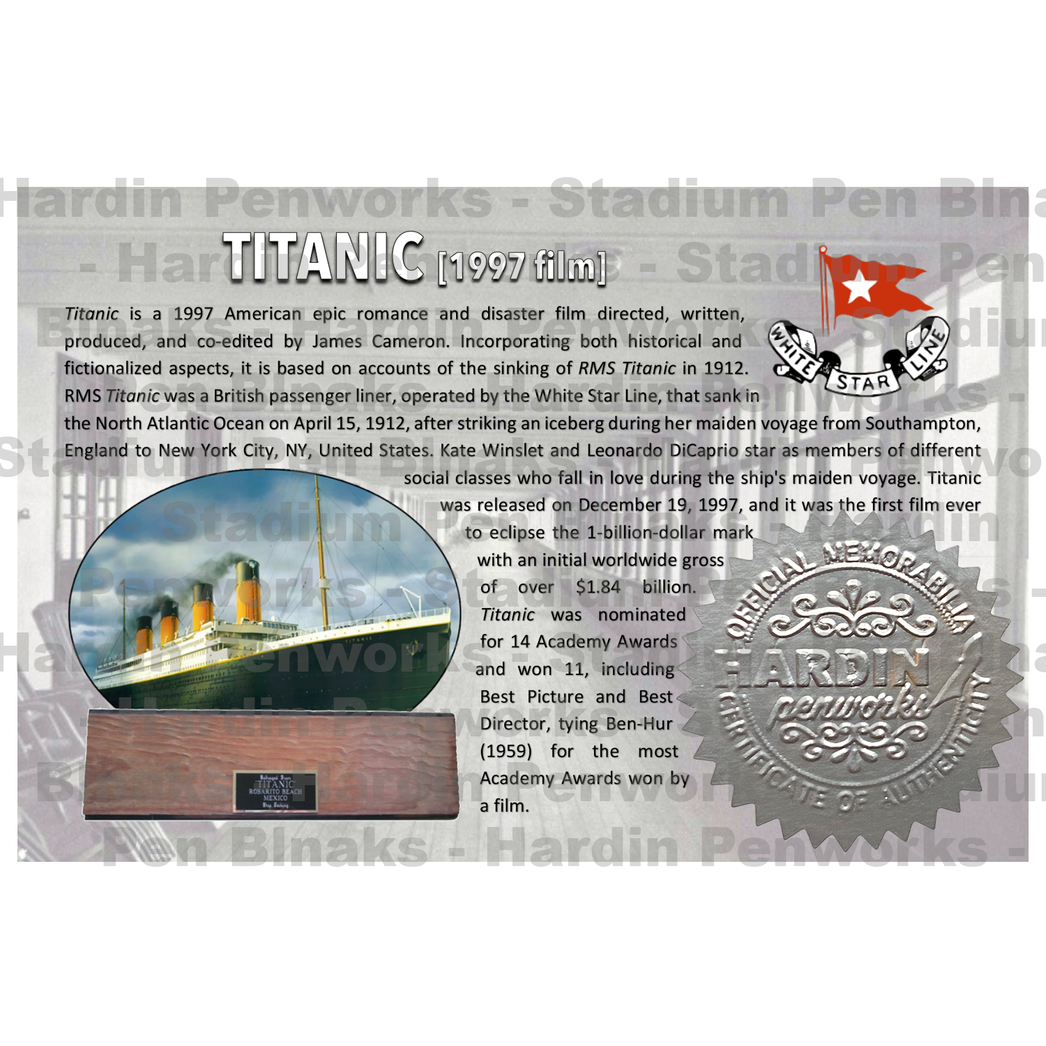 Weathered teak from 1997 Titanic movie deck set pen blank