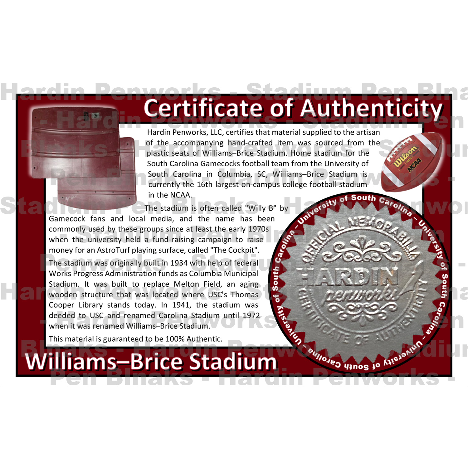 Williams Brice Stadium ( University of South Carolina) [Plastic Seats]