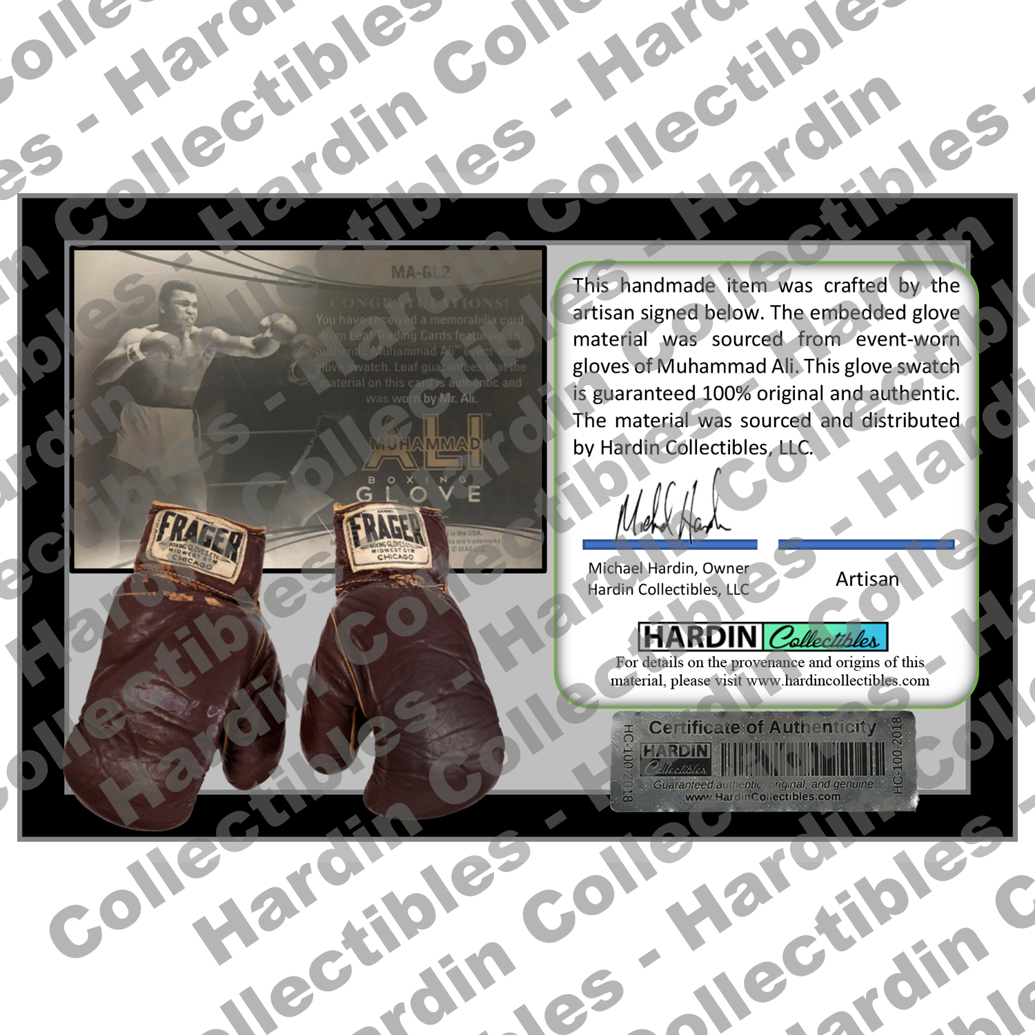 Image of certificate of authenticity for Ali, Muhammad - Event-Worn Glove Relic - back