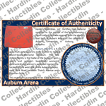 Image of certificate of authenticity for Auburn Arena (Auburn University) - front