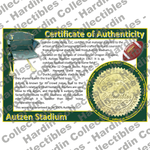 Image of certificate of authenticity for Autzen Stadium (University of Oregon) - front