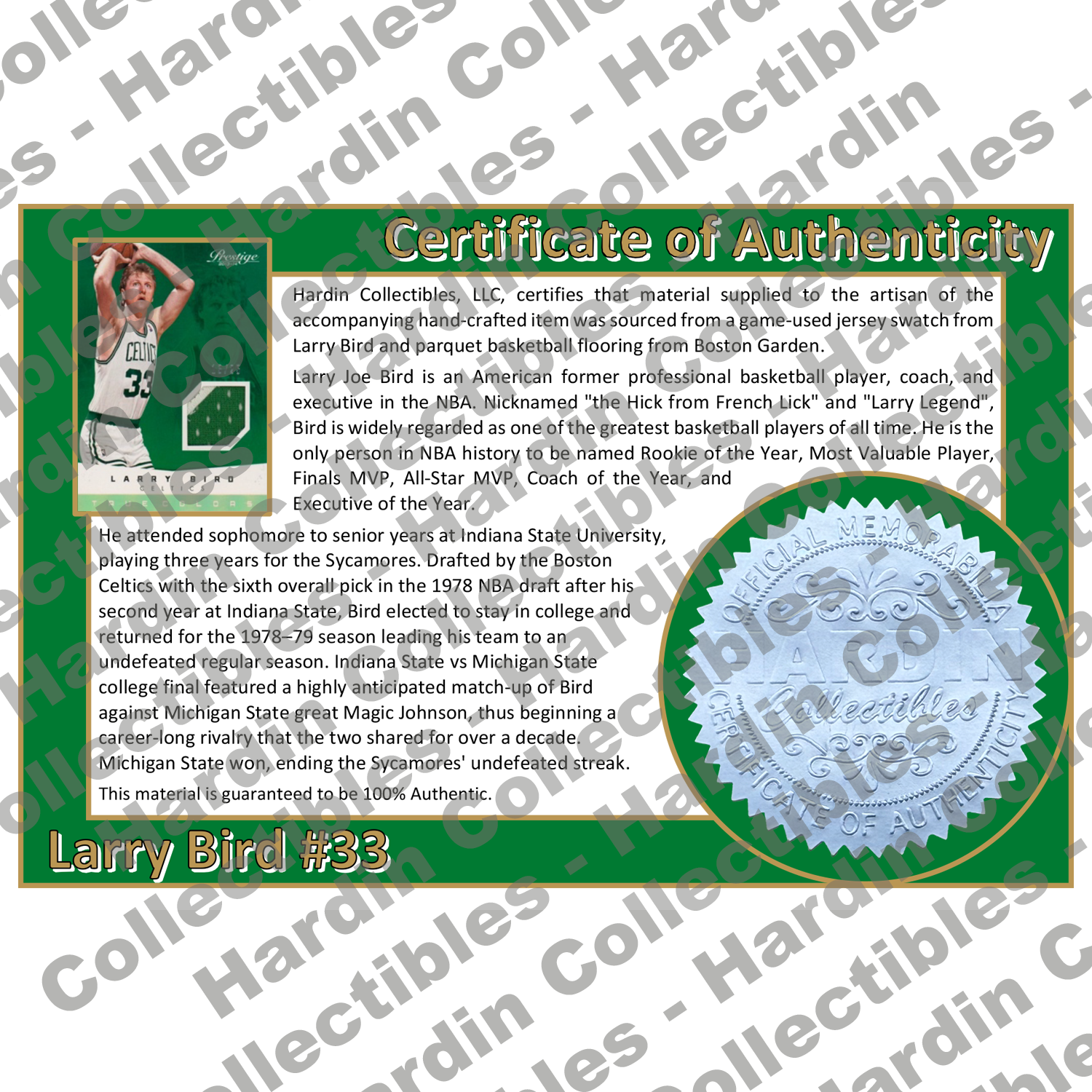 Image of certificate of authenticity for Bird, Larry 