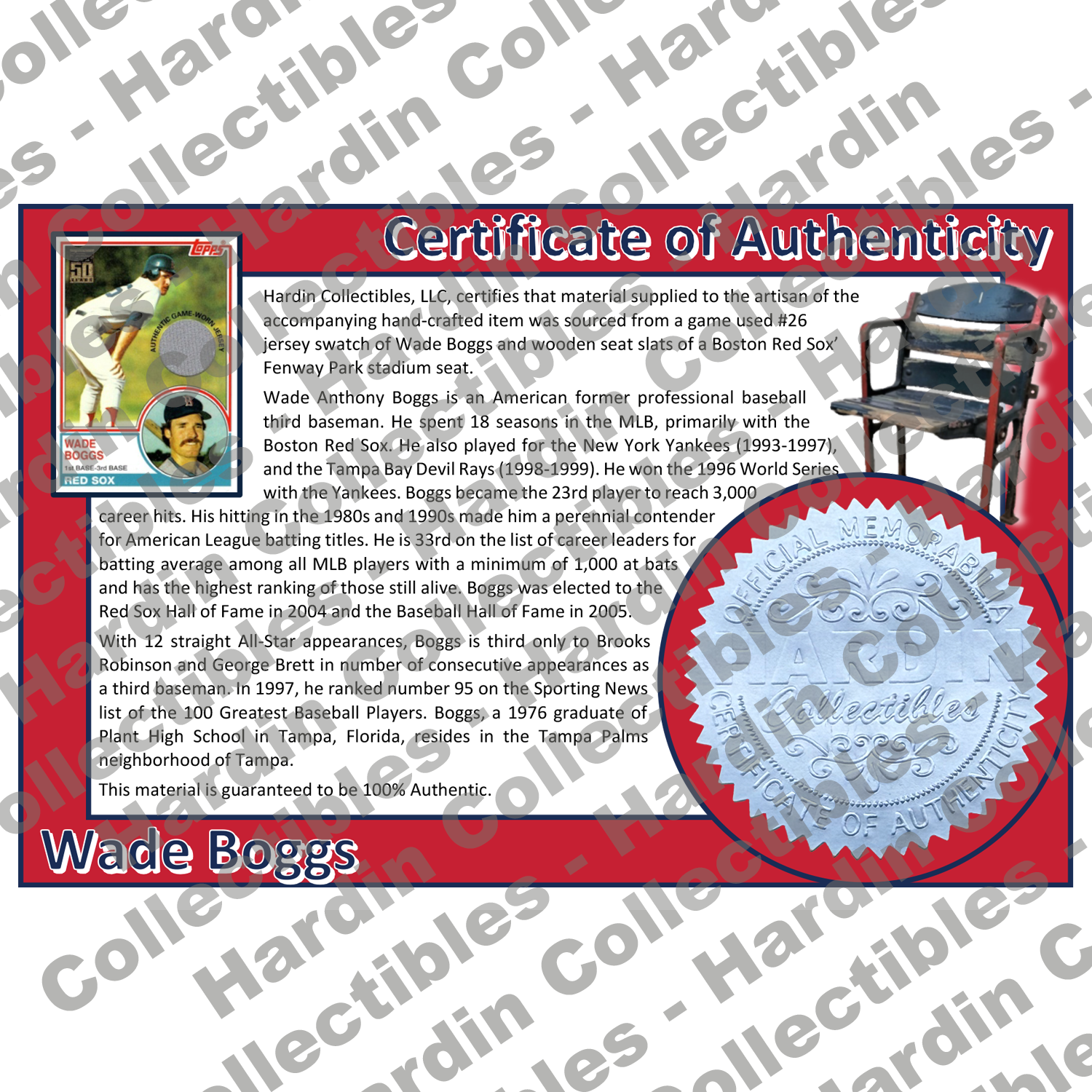 Image of certificate of authenticity for Boggs, Wade 