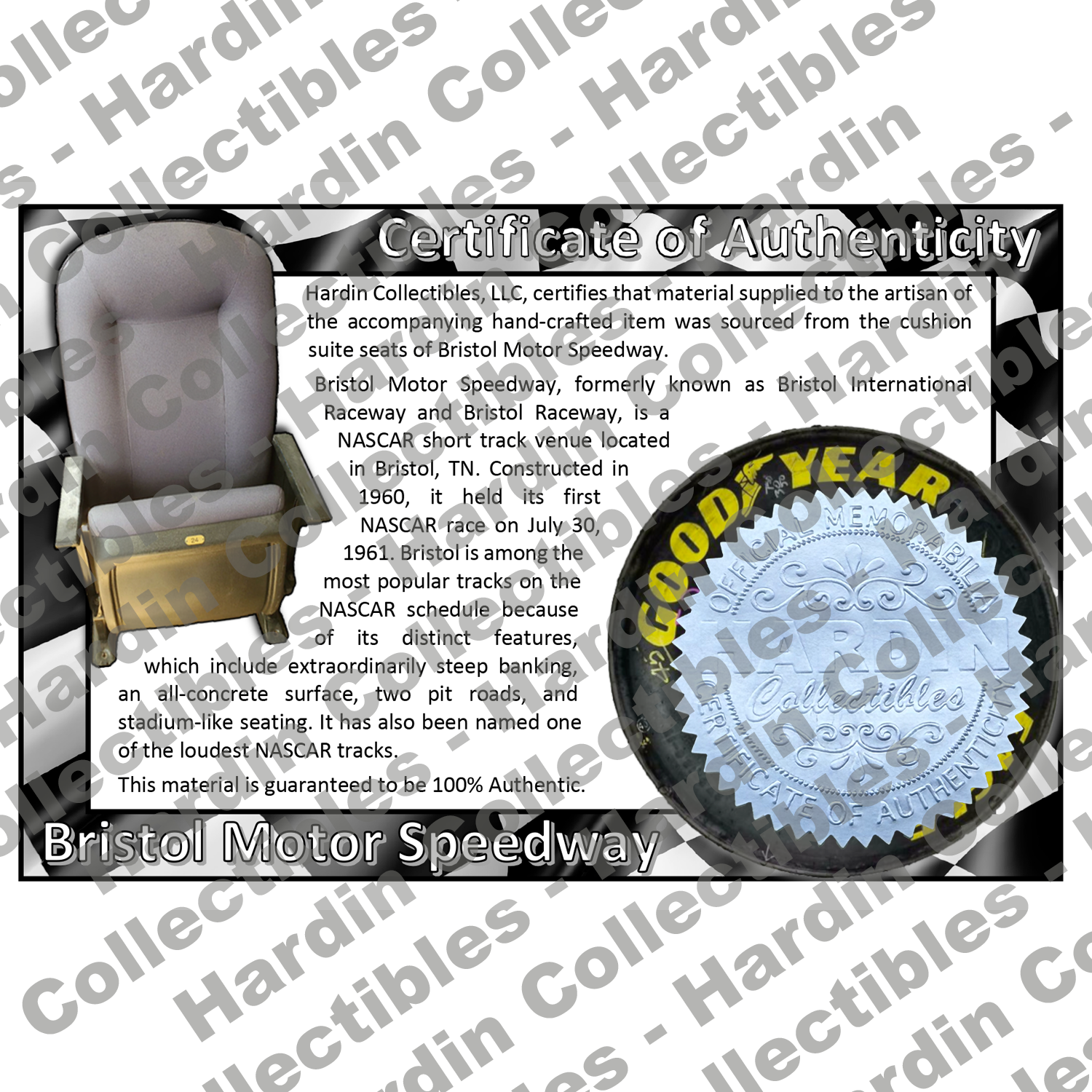 Image of certificate of authenticity for Bristol Motor Speedway [Cloth Micarta] - front