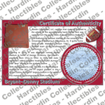 Image of certificate of authenticity for Bryant-Denny Stadium (University of Alabama) [PLASTIC SEAT] - front