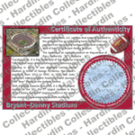 Image of certificate of authenticity for Bryant–Denny Stadium (University of Alabama) [WOOD] - front